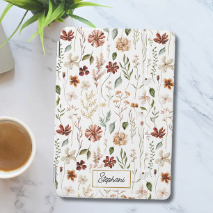 Monogram Watercolor Vintage Wildflower Floral iPad Mini Cover