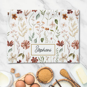Monogram Watercolor Vintage Wildflower Floral Tea Kitchen Towel