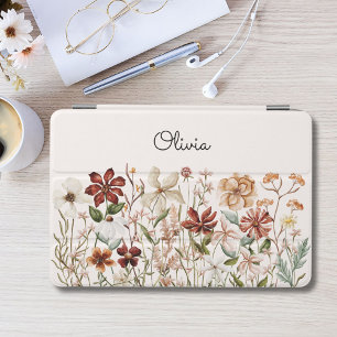 Monogram Watercolor Vintage Wildflower Meadow iPad Mini Cover
