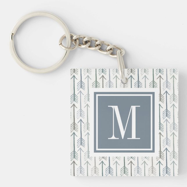 Monogram | Watercolor Wanderlust Arrow Pattern Keychain (Front)