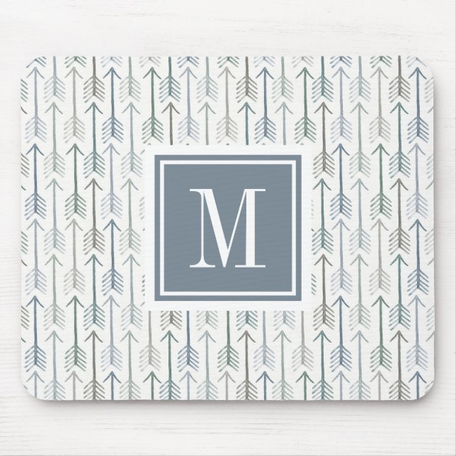 Monogram | Watercolor Wanderlust Arrow Pattern Mouse Pad (Front)