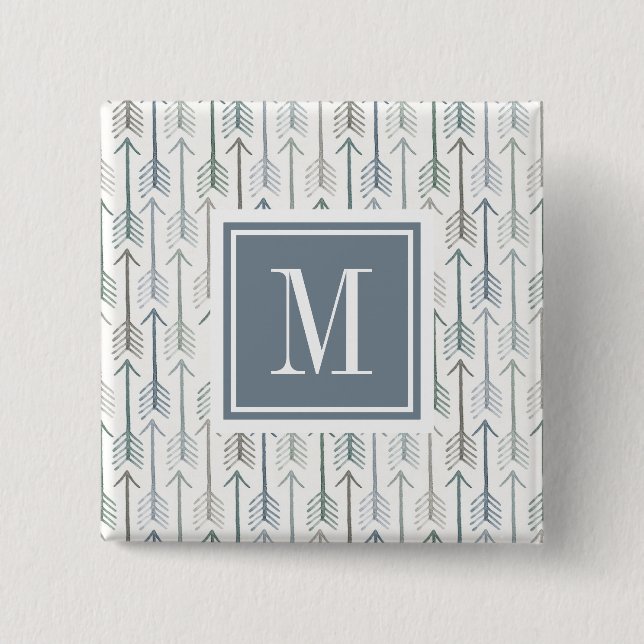 Monogram | Watercolor Wanderlust Arrow Pattern Pinback Button (Front)