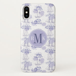 Monogram   Watercolor Waves & Ships Pattern iPhone X Case