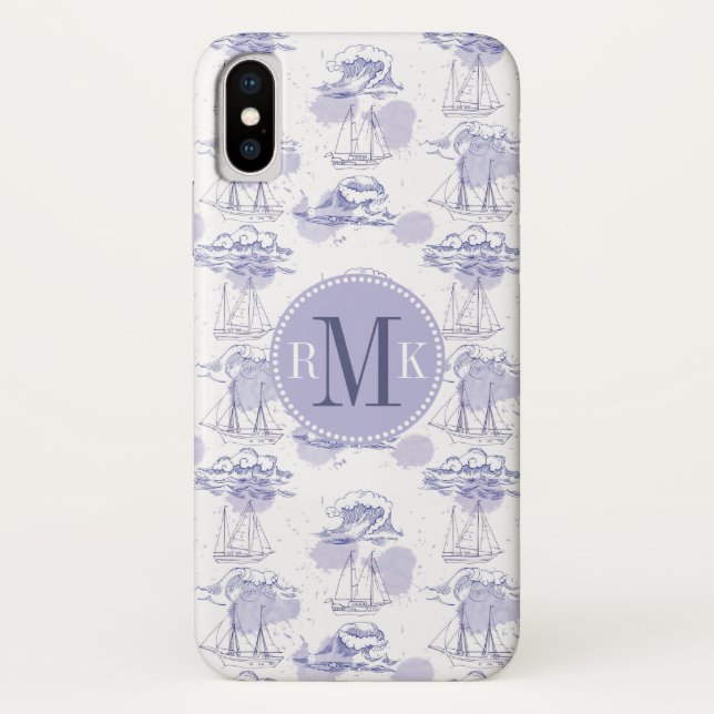 Monogram | Watercolor Waves & Ships Pattern Case-Mate iPhone Case (Back)