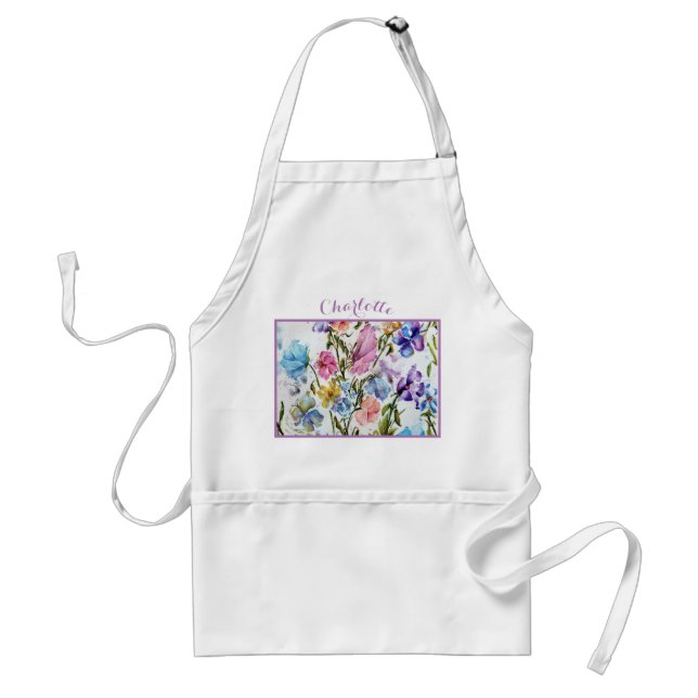 Monogram Watercolor Whimsical Butterflies Adult Apron (Front)