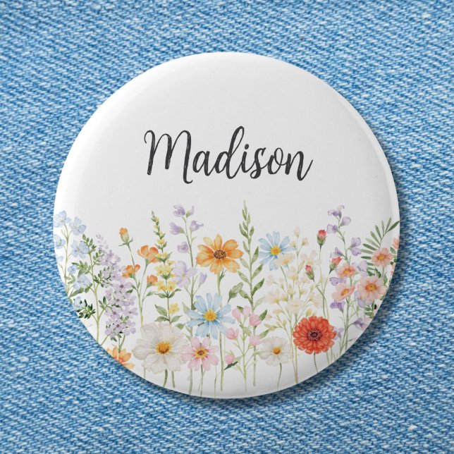 Monogram Watercolor Wild Flowers Floral Botanical Button (Creator Uploaded)