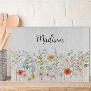 Monogram Watercolor Wild Flowers Floral Botanical Cutting Board