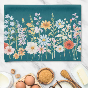 Monogram Watercolor Wild Flowers Floral Botanical Kitchen Towel