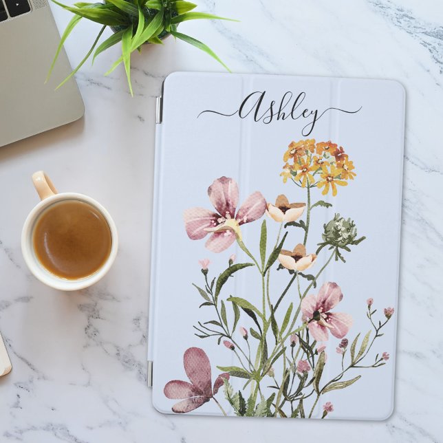 Monogram Watercolor Wildflower Bouquet #1  iPad Pro Cover (In situ)
