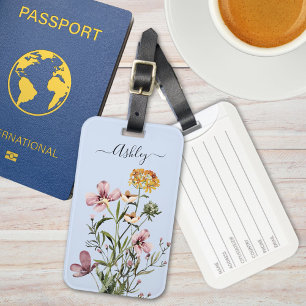 Monogram Watercolor Wildflower Bouquet #1 Luggage Tag
