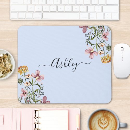 Monogram Watercolor Wildflower Bouquet 1  Mouse Pad