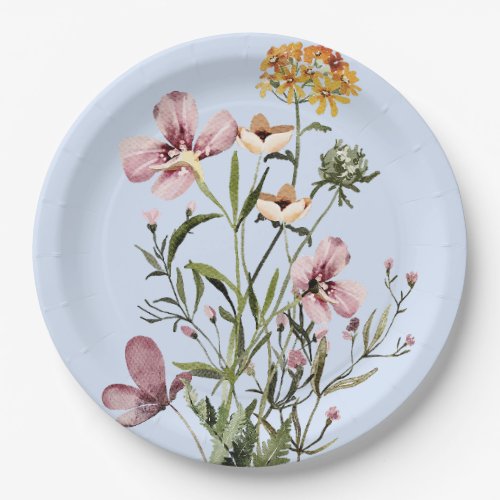 Monogram Watercolor Wildflower Bouquet 1  Paper Plates