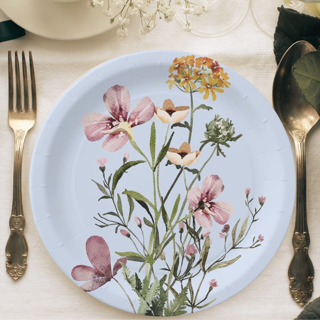 Monogram Watercolor Wildflower Bouquet #1  Paper Plates (In situ)