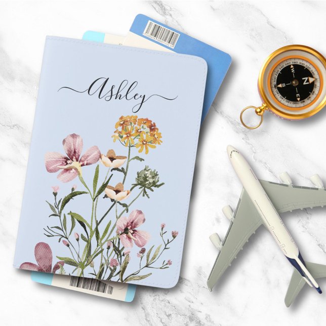 Monogram Watercolor Wildflower Bouquet #1  Passport Holder (In situ)