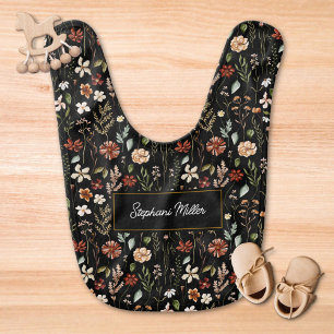 Monogram Watercolor Wildflower Floral Botanical Baby Bib