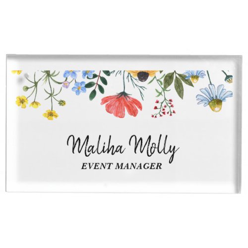 Monogram Watercolor Wildflower Meadow Floral Table Place Card Holder