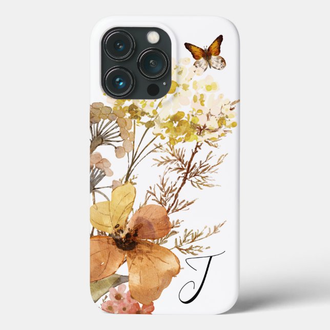 Monogram Watercolor Wildflowers Butterfly  Case-Mate iPhone Case (Back)