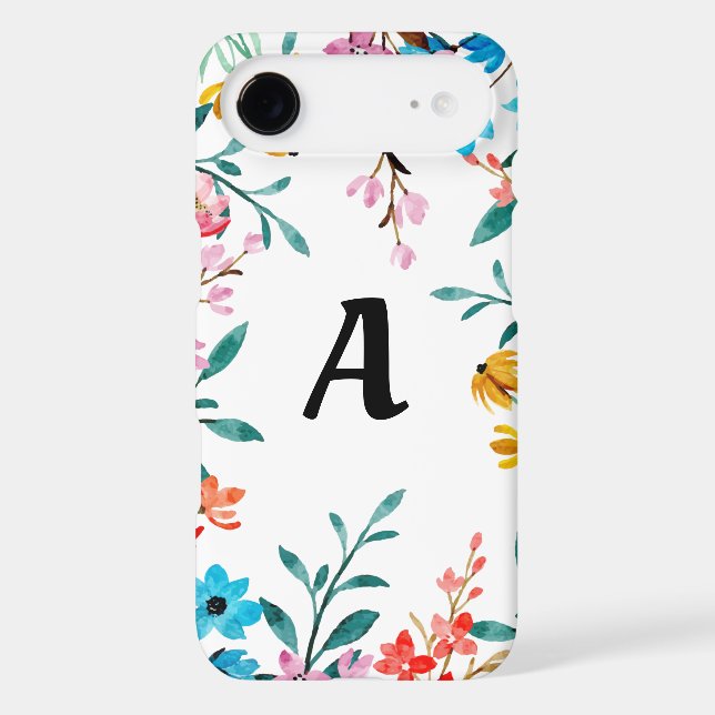 Monogram Watercolor Wildflowers Phone Case (Back)