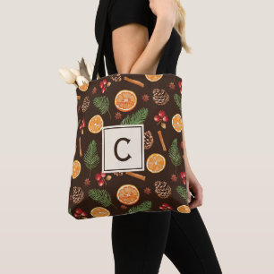 Monogram Watercolor Winter Botanical Tote Bag