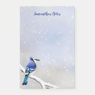 Monogram Watercolor Winter Snow Bird Blue Jay Post-it Notes