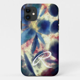 Monogram Watercolour and Sparkling Floral Painting iPhone 11 Case