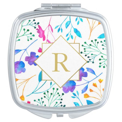 Monogram Watercolour Floral Compact Mirror