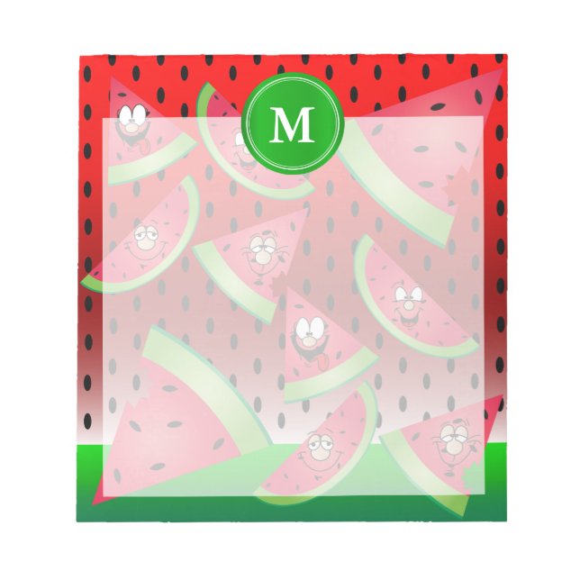 Monogram Watermelon Funny Faces Notepad (Front)