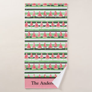 Monogram Watermelon Pink Green White Black  Bath Towel Set