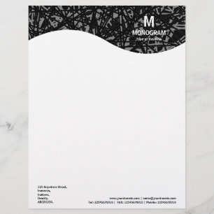 Monogram Wave - Abstract Lines - Gray Letterhead