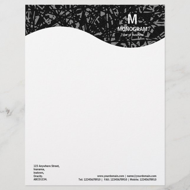 Monogram Wave - Abstract Lines - Gray Letterhead (Front)