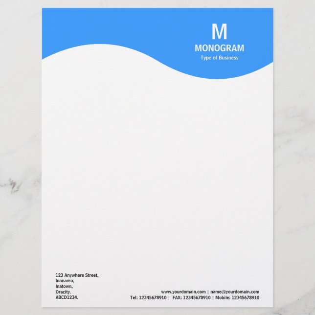 Monogram Wave - Baby Blue 3399FF Letterhead (Front)