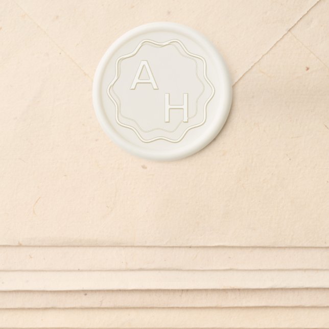 Monogram Wave Frame Modern Minimal Wedding  Wax Seal Sticker (Front)