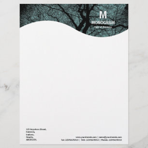 Monogram Wave - Tree - Ocean Green Letterhead