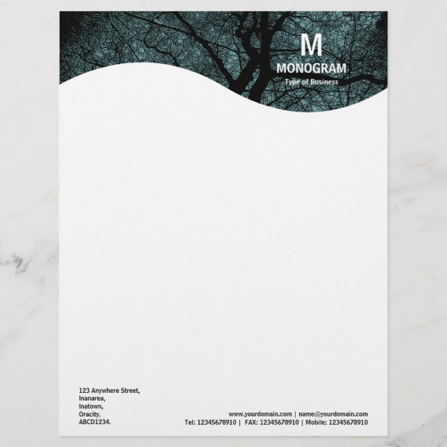 Monogram Wave - Tree - Ocean Green Letterhead (Front)