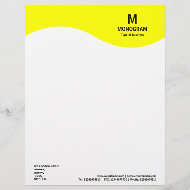 Monogram Wave - Yellow FFFF00 Letterhead (Front)