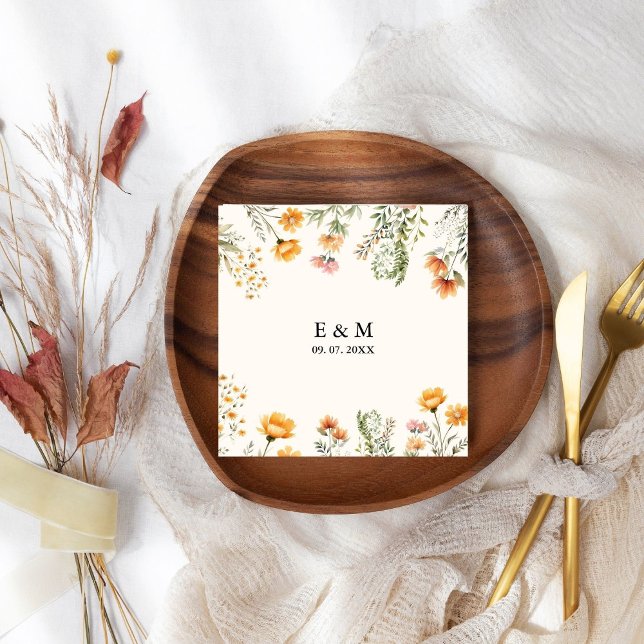 Monogram Weadow Wildflower Boho Floral wedding Napkins (Creator Uploaded)