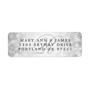 Monogram Wedding Address Silver Winter Wonderland Label
