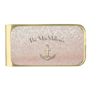 Monogram-Wedding-Anniversary-Glitter-Pink Gold Finish Money Clip