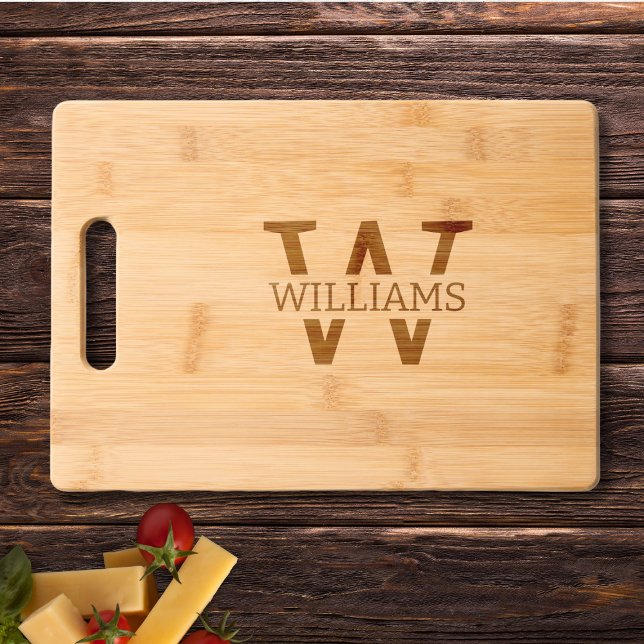 Monogram Wedding Anniversary Last Name Family  Engraved Cutting Board (Couple Last Name Family Monogram Personalized Cutting Board)