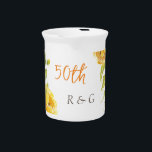 Monogram Wedding Anniversary Yellow Flower Wreath  Beverage Pitcher<br><div class="desc">Monogram Wedding Anniversary Yellow Flower Wreath beverage pitcher. A Yellow Flower Wreath with a customizable Monogram In it. White background. It is designed for 50th Wedding Anniversary gift,  but you can change it if you want. Get it soon!</div>