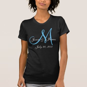 Monogram Wedding Announcement Blue & White T-shirt by MonogramGalleryGifts at Zazzle