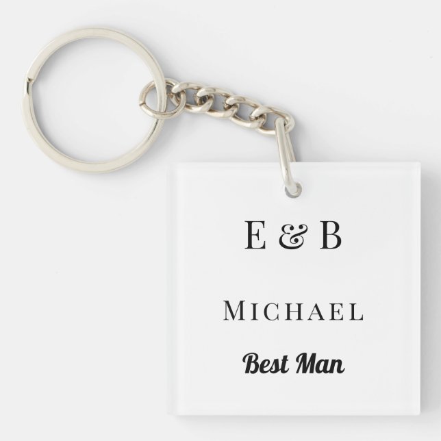 Monogram Wedding Best Man Gift Personalized Black  Keychain (Front)