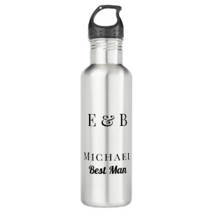 Monogram Wedding Best Man Gift Personalized Black Stainless Steel Water Bottle