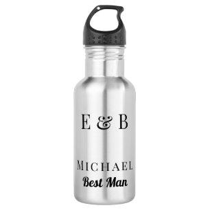 Monogram Wedding Best Man Gift Personalized Black Stainless Steel Water Bottle