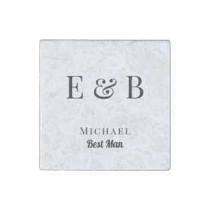 Monogram Wedding Best Man Gift Personalized Black Stone Magnet
