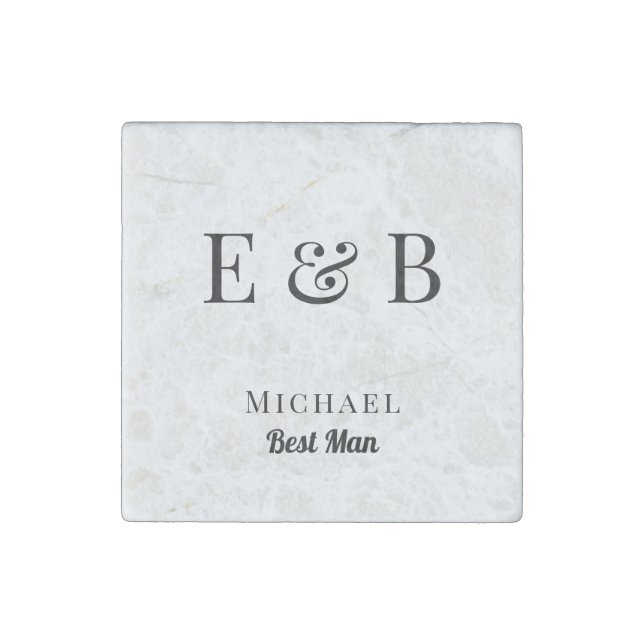 Monogram Wedding Best Man Gift Personalized Black Stone Magnet (Front)