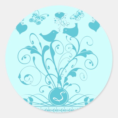 Monogram Wedding Birds change colors Classic Round Sticker