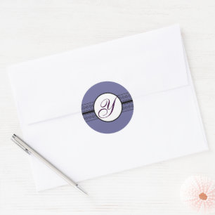 Monogram Wedding Borders Deep Periwinkle Classic Round Sticker