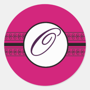 Monogram Wedding Borders Deep Rasberry Classic Round Sticker