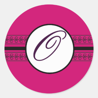 Monogram Wedding Borders Deep Rasberry Classic Round Sticker